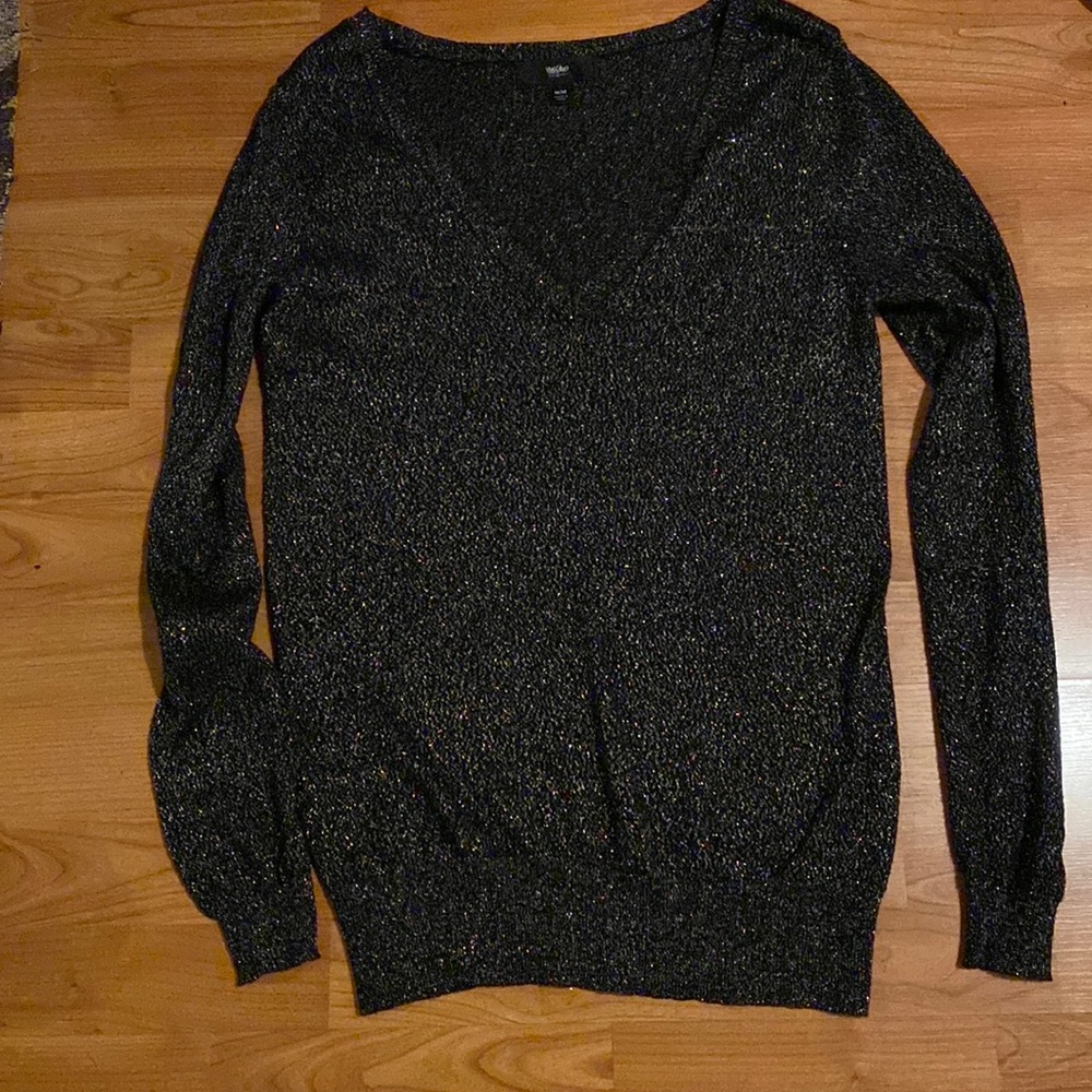 Massimo Women’s V-Neck Black Sparkle Sweatshirt